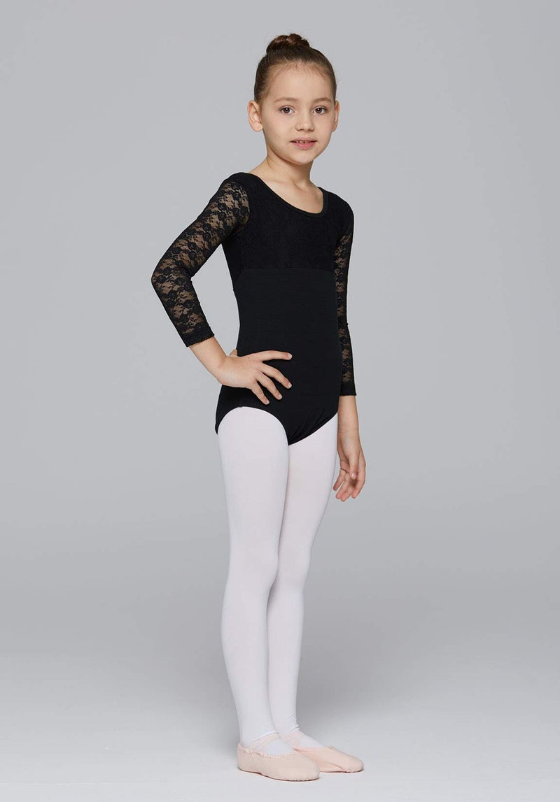 MdnMd Black Gymnastic Ballet Dance Lace Leotard for Girls Toddler Bodysuit Long Sleeve (Black, Age 4-6 / 4t,5t) - Image 2